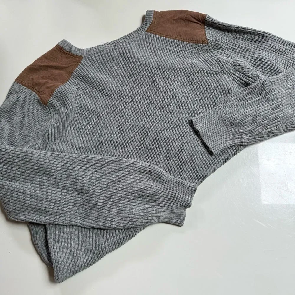 J. Crew Woodsman Suede Shoulder Patch Ribbed Collegiate Sweater